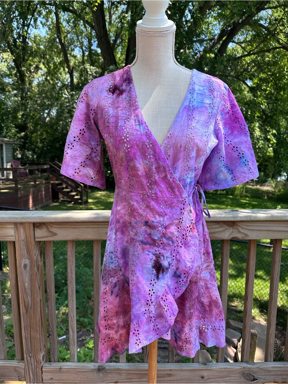 Japna Medium Purple Tie-Dye Eyelet Wrap Dress